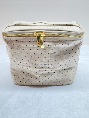 Kate Spade New York Out To Lunch Beige Black Polka Dotted Insulated Tote Bag